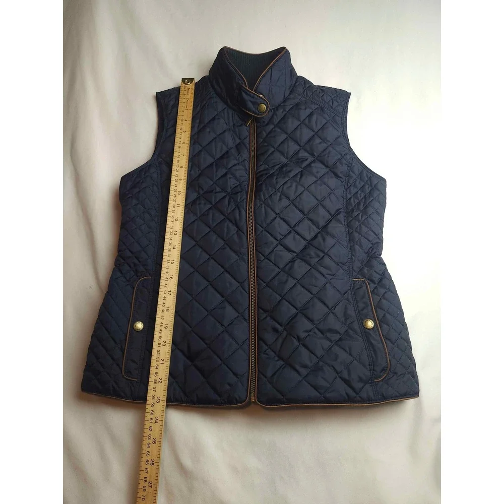 Brooks Brothers Navy Blue Diamond Quilted Vest Brown Trim Mens Medium